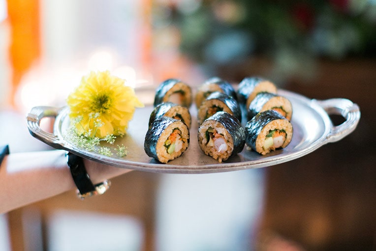 Sushi on a silver platter | Lisa Dupar Catering | Wedding & Event Catering in Seattle