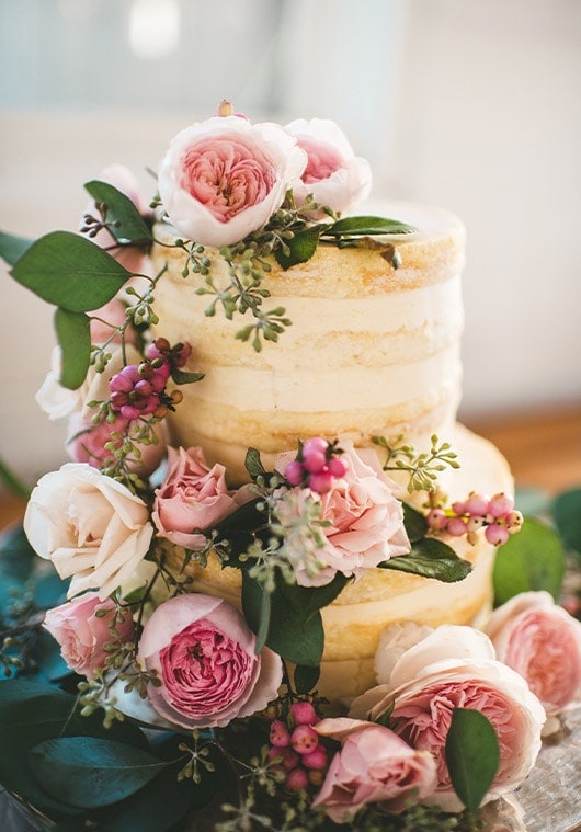 Wedding cake with pink flowers | Lisa Dupar Catering | Wedding & Event Catering in Seattle