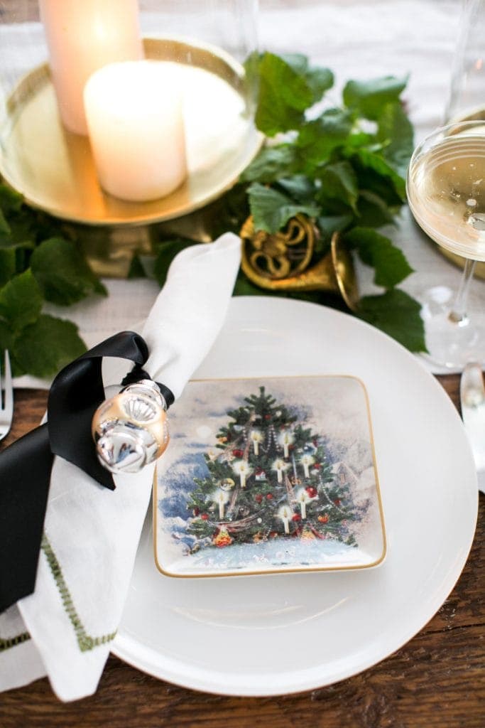 Festive holiday ribbon for table place setting | Valley & Company Events | Lisa Dupar Catering